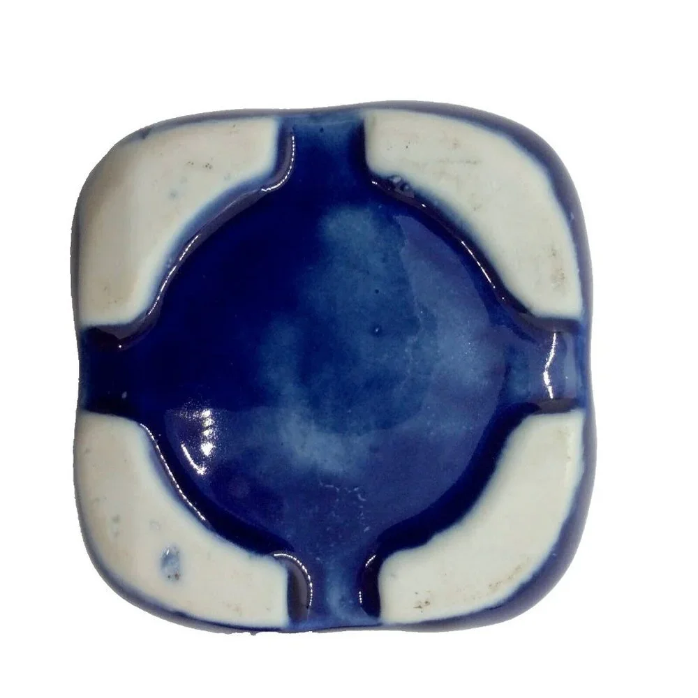 Ceramic Trinket Box Cobalt Blue with Bird Outdoors
